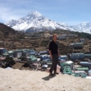 Me in front of the Alpine Lodge with Namche Bazar in the background