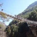 Dramatic suspension bridge during the trek to Namche Bazar