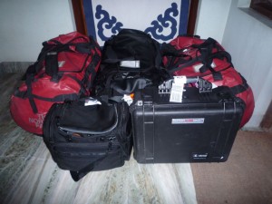 My three North Face kit bags - happily reunited - with my communications equipment