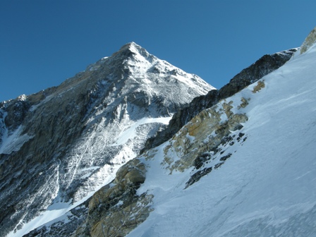 Approaching the Yellow Band and Geneva Spur with Everest's summit pyramid beyond - 20 May